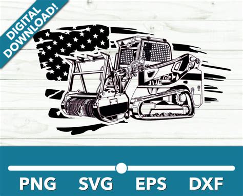 Tracked Forestry Mulcher Skid Steer With Flag SVG, Car Clipart 